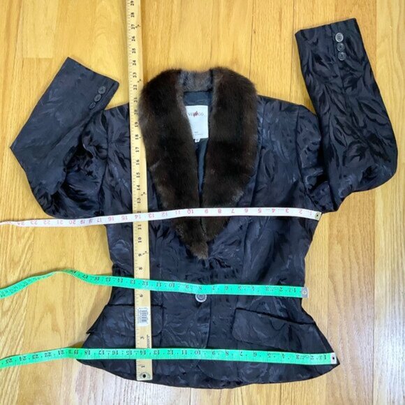 Vertigo Paris Blazer Y2K Brocade Brown Black Faux Fur Collar La Ville (M) - Picture 7 of 7